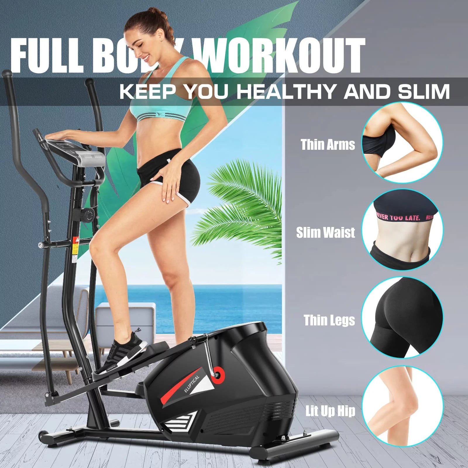 Elliptical Machine, Cross Trainer with Smart APP Connection, 10-Level Resistance, , Heart Rate Sensor, Exercise Elliptical for Home Office, 390Lbs Weight Capacity