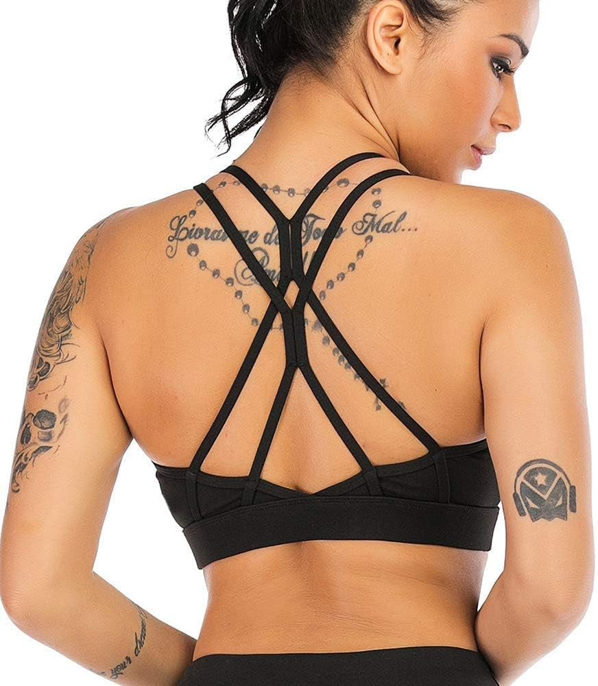 Strappy Sports Bra for Women Crisscross Back Low Impact Workout Yoga Bra with Removable Cups (Sb000002)